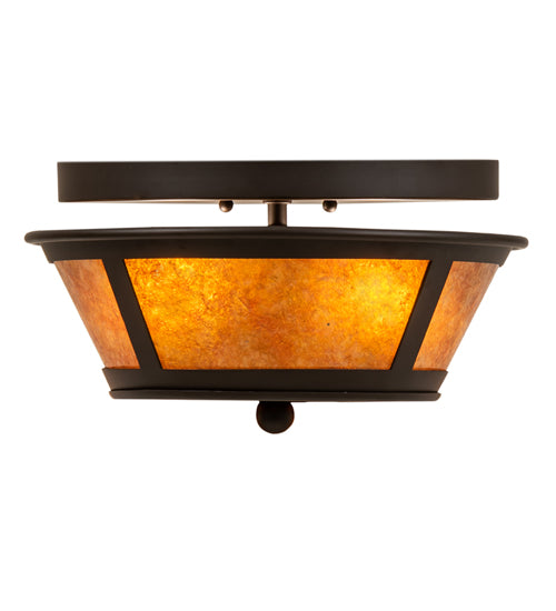Meyda Lighting Craftsman 13" 2-Light Oil Rubbed Bronze Prime Flush Mount Light With Amber Mica Shade Glass