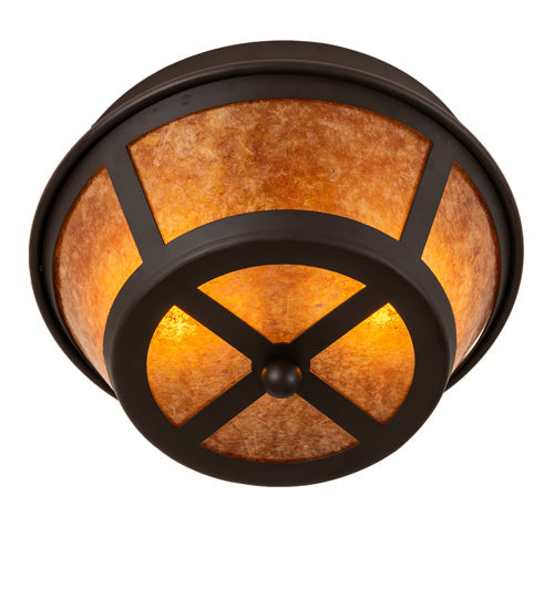 Meyda Lighting Craftsman 13" 2-Light Oil Rubbed Bronze Prime Flush Mount Light With Amber Mica Shade Glass
