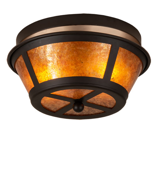 Meyda Lighting Craftsman 13" 2-Light Oil Rubbed Bronze Prime Flush Mount Light With Amber Mica Shade Glass