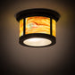Meyda Lighting Craftsman 14" 2-Light Craftsman Brown Flush Mount Light With Jade Purple & Frosted Clear Shade Glass