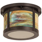 Meyda Lighting Craftsman 14" 2-Light Craftsman Brown Flush Mount Light With Jade Purple & Frosted Clear Shade Glass
