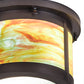 Meyda Lighting Craftsman 14" 2-Light Craftsman Brown Flush Mount Light With Jade Purple & Frosted Clear Shade Glass