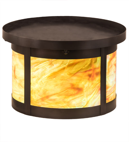 Meyda Lighting Craftsman 14" 2-Light Craftsman Brown Flush Mount Light With Jade Purple & Frosted Clear Shade Glass