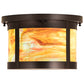 Meyda Lighting Craftsman 14" 2-Light Craftsman Brown Flush Mount Light With Jade Purple & Frosted Clear Shade Glass