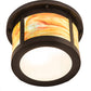 Meyda Lighting Craftsman 14" 2-Light Craftsman Brown Flush Mount Light With Jade Purple & Frosted Clear Shade Glass
