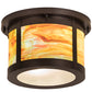 Meyda Lighting Craftsman 14" 2-Light Craftsman Brown Flush Mount Light With Jade Purple & Frosted Clear Shade Glass