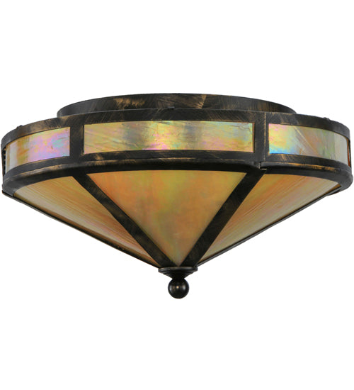 Meyda Lighting Craftsman 16" 2-Light Antique Black Prime Flush Mount Light With Beige Iridescent Shade Glass