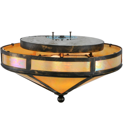 Meyda Lighting Craftsman 16" 2-Light Antique Black Prime Flush Mount Light With Beige Iridescent Shade Glass