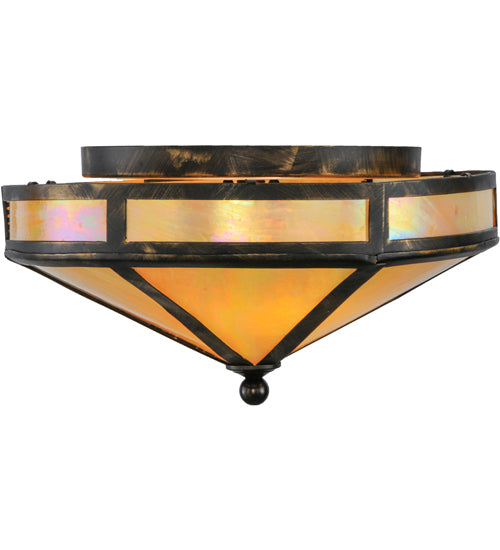 Meyda Lighting Craftsman 16" 2-Light Antique Black Prime Flush Mount Light With Beige Iridescent Shade Glass