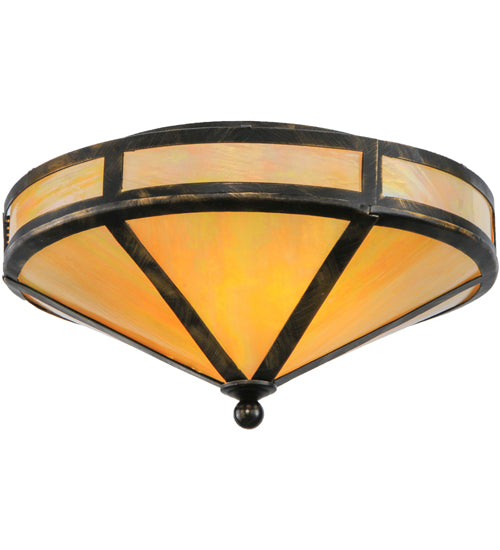 Meyda Lighting Craftsman 16" 2-Light Antique Black Prime Flush Mount Light With Beige Iridescent Shade Glass