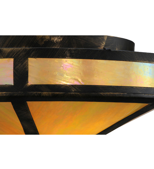 Meyda Lighting Craftsman 16" 2-Light Antique Black Prime Flush Mount Light With Beige Iridescent Shade Glass