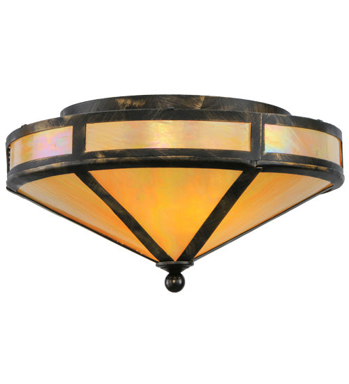 Meyda Lighting Craftsman 16" 2-Light Antique Black Prime Flush Mount Light With Beige Iridescent Shade Glass