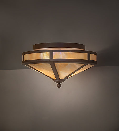 Meyda Lighting Craftsman 16" 2-Light Cafe Noir Prime Flush Mount Light With Beige Iridescent Shade Glass