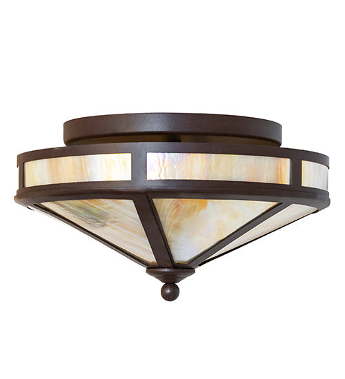 Meyda Lighting Craftsman 16" 2-Light Cafe Noir Prime Flush Mount Light With Beige Iridescent Shade Glass