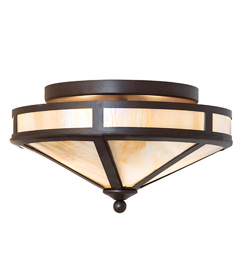 Meyda Lighting Craftsman 16" 2-Light Cafe Noir Prime Flush Mount Light With Beige Iridescent Shade Glass