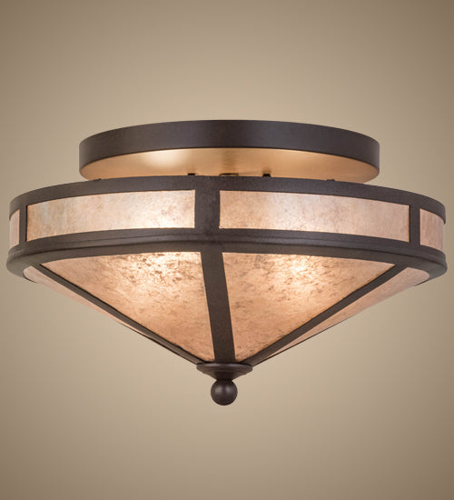Meyda Lighting Craftsman 16" 2-Light Cafe Noir Prime Flush Mount Light With Silver Mica Shade Glass