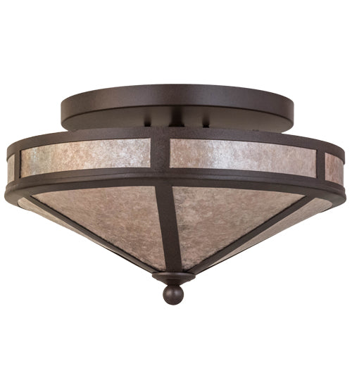 Meyda Lighting Craftsman 16" 2-Light Cafe Noir Prime Flush Mount Light With Silver Mica Shade Glass