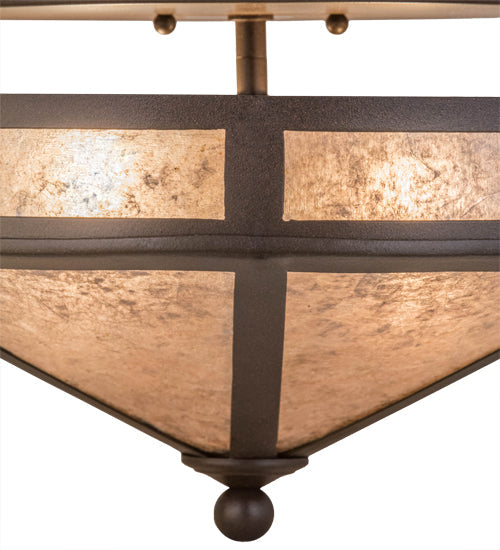 Meyda Lighting Craftsman 16" 2-Light Cafe Noir Prime Flush Mount Light With Silver Mica Shade Glass