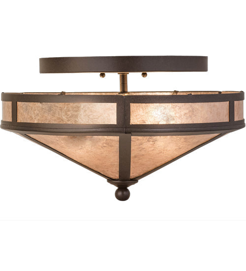 Meyda Lighting Craftsman 16" 2-Light Cafe Noir Prime Flush Mount Light With Silver Mica Shade Glass