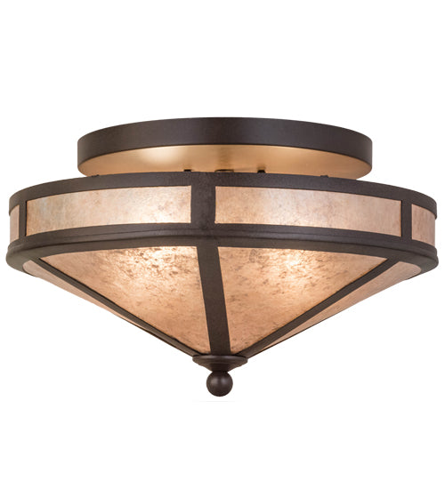 Meyda Lighting Craftsman 16" 2-Light Cafe Noir Prime Flush Mount Light With Silver Mica Shade Glass
