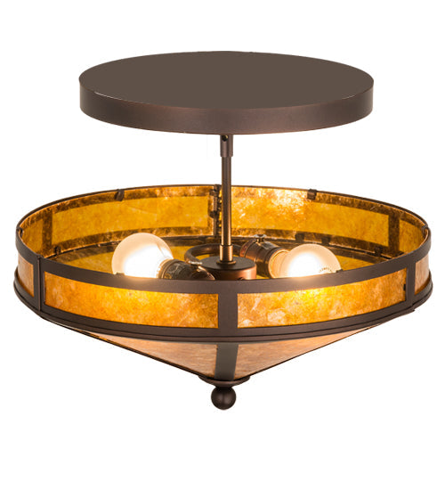 Meyda Lighting Craftsman 16" 2-Light Mahogany Bronze Semi-flush Mount Light With Amber Mica Shade Glass