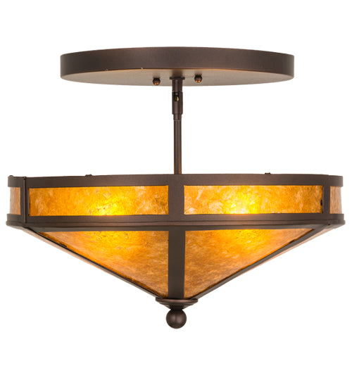 Meyda Lighting Craftsman 16" 2-Light Mahogany Bronze Semi-flush Mount Light With Amber Mica Shade Glass