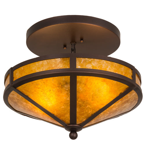 Meyda Lighting Craftsman 16" 2-Light Mahogany Bronze Semi-flush Mount Light With Amber Mica Shade Glass