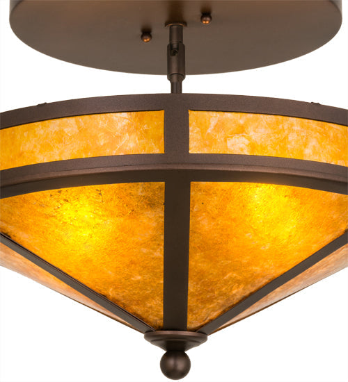 Meyda Lighting Craftsman 16" 2-Light Mahogany Bronze Semi-flush Mount Light With Amber Mica Shade Glass