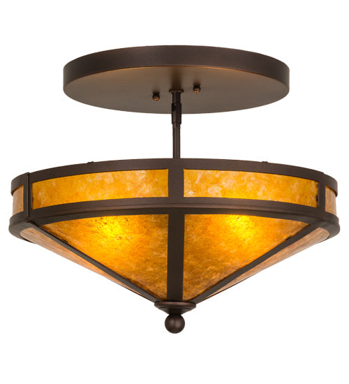 Meyda Lighting Craftsman 16" 2-Light Mahogany Bronze Semi-flush Mount Light With Amber Mica Shade Glass