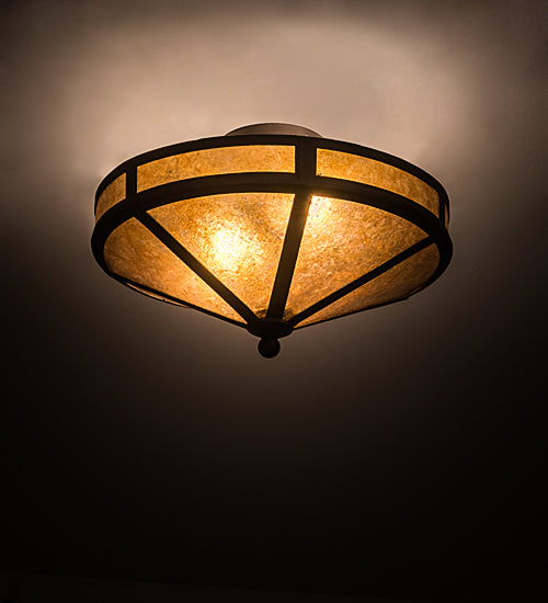 Meyda Lighting Craftsman 16" 2-Light Oil Rubbed Bronze Prime Flush Mount Light With Amber Mica Shade Glass