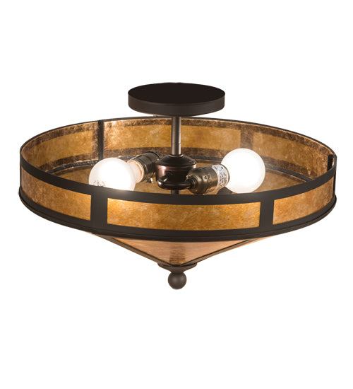 Meyda Lighting Craftsman 16" 2-Light Oil Rubbed Bronze Prime Flush Mount Light With Amber Mica Shade Glass