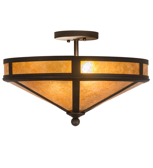 Meyda Lighting Craftsman 16" 2-Light Oil Rubbed Bronze Prime Flush Mount Light With Amber Mica Shade Glass