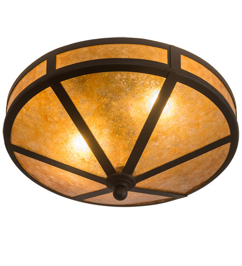 Meyda Lighting Craftsman 16" 2-Light Oil Rubbed Bronze Prime Flush Mount Light With Amber Mica Shade Glass