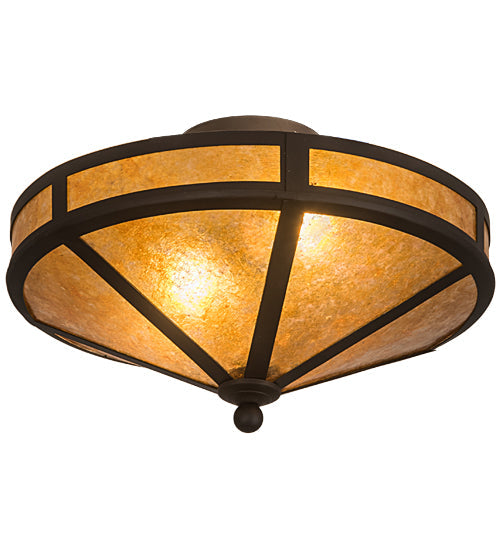 Meyda Lighting Craftsman 16" 2-Light Oil Rubbed Bronze Prime Flush Mount Light With Amber Mica Shade Glass