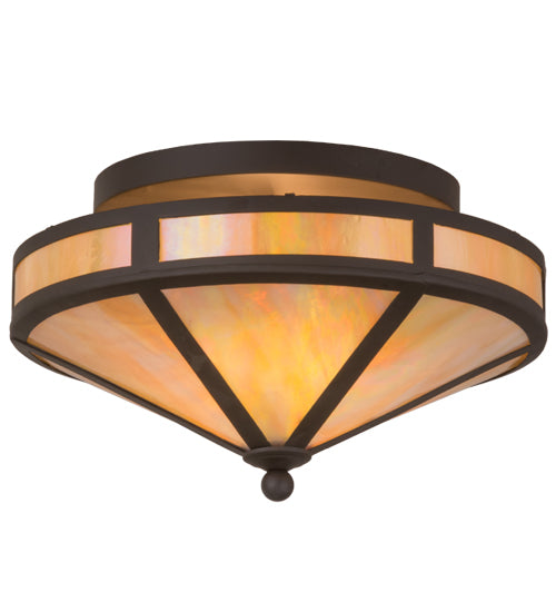Meyda Lighting Craftsman 16" 2-Light Oil Rubbed Bronze Prime Flush Mount Light With Beige Iridescent Shade Glass