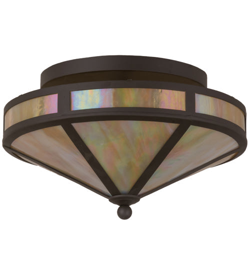 Meyda Lighting Craftsman 16" 2-Light Oil Rubbed Bronze Prime Flush Mount Light With Beige Iridescent Shade Glass
