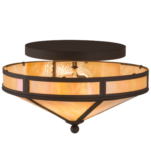 Meyda Lighting Craftsman 16" 2-Light Oil Rubbed Bronze Prime Flush Mount Light With Beige Iridescent Shade Glass