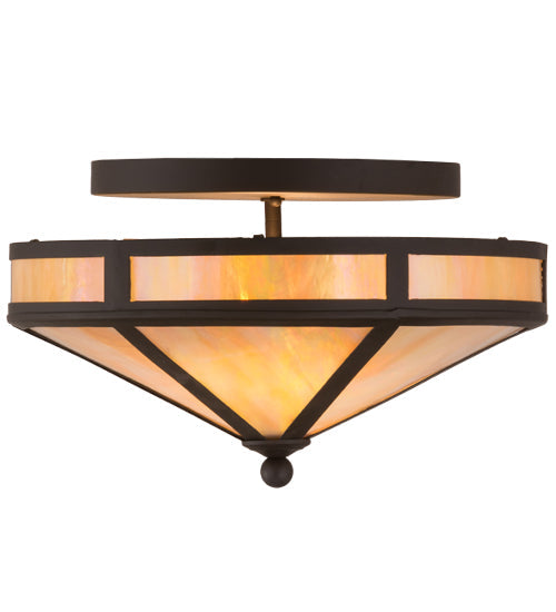 Meyda Lighting Craftsman 16" 2-Light Oil Rubbed Bronze Prime Flush Mount Light With Beige Iridescent Shade Glass