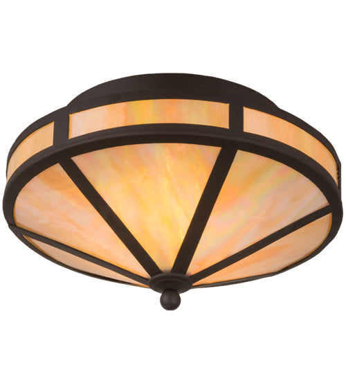 Meyda Lighting Craftsman 16" 2-Light Oil Rubbed Bronze Prime Flush Mount Light With Beige Iridescent Shade Glass