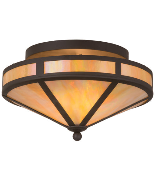 Meyda Lighting Craftsman 16" 2-Light Oil Rubbed Bronze Prime Flush Mount Light With Beige Iridescent Shade Glass