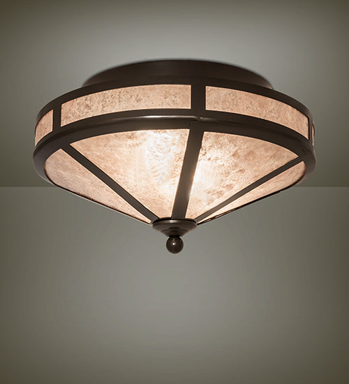Meyda Lighting Craftsman 16" 2-Light Timeless Bronze Flush Mount Light With Silver Mica Shade Glass