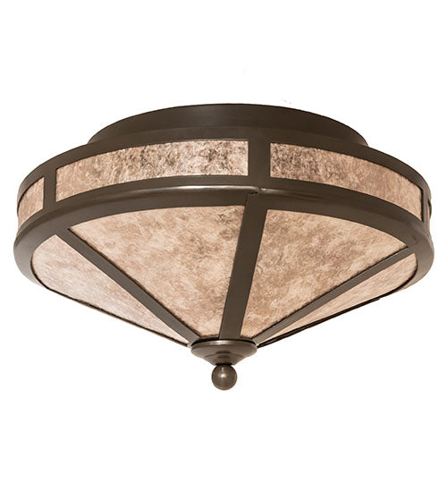 Meyda Lighting Craftsman 16" 2-Light Timeless Bronze Flush Mount Light With Silver Mica Shade Glass