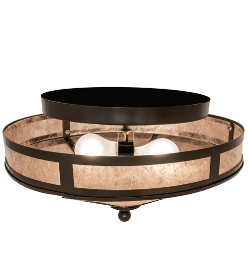 Meyda Lighting Craftsman 16" 2-Light Timeless Bronze Flush Mount Light With Silver Mica Shade Glass
