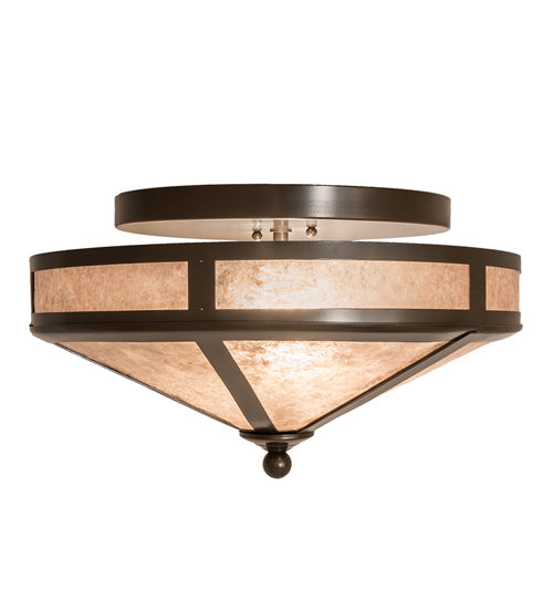 Meyda Lighting Craftsman 16" 2-Light Timeless Bronze Flush Mount Light With Silver Mica Shade Glass