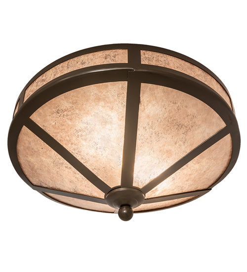 Meyda Lighting Craftsman 16" 2-Light Timeless Bronze Flush Mount Light With Silver Mica Shade Glass