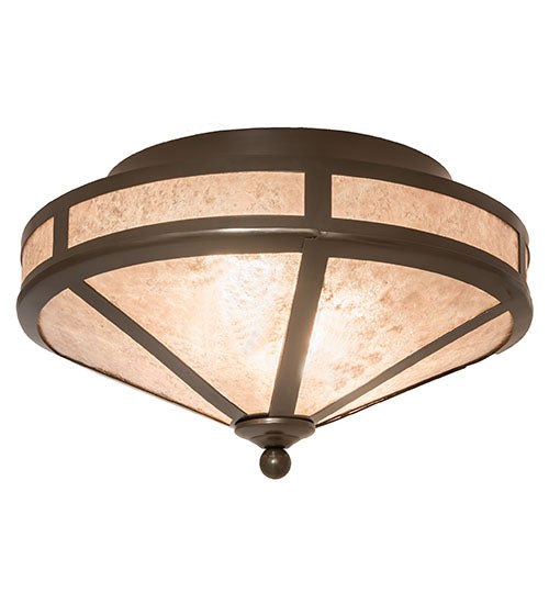 Meyda Lighting Craftsman 16" 2-Light Timeless Bronze Flush Mount Light With Silver Mica Shade Glass