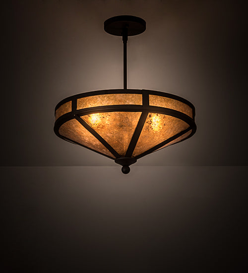 Meyda Lighting Craftsman 195459 16" 2-Light Oil Rubbed Bronze Prime Semi-flush Mount Light With Amber Mica Shade Glass