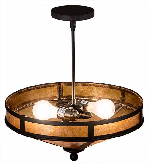Meyda Lighting Craftsman 195459 16" 2-Light Oil Rubbed Bronze Prime Semi-flush Mount Light With Amber Mica Shade Glass