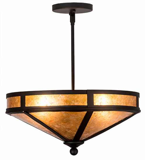 Meyda Lighting Craftsman 195459 16" 2-Light Oil Rubbed Bronze Prime Semi-flush Mount Light With Amber Mica Shade Glass