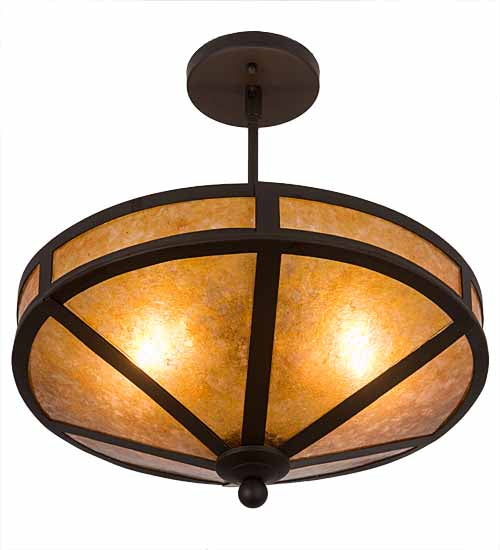 Meyda Lighting Craftsman 195459 16" 2-Light Oil Rubbed Bronze Prime Semi-flush Mount Light With Amber Mica Shade Glass